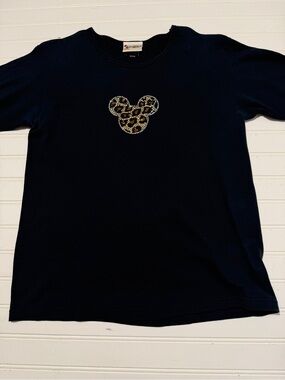 Vintage Y2K Disney World Rhinestone Leopard Mickey Tee M ⭐